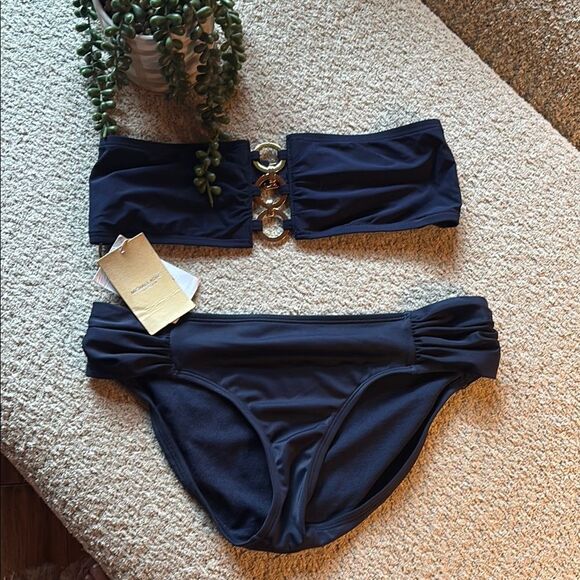 NWT Navy Michael Kors Collection Strapless top and athleta Bikini bottom - Picture 1 of 12